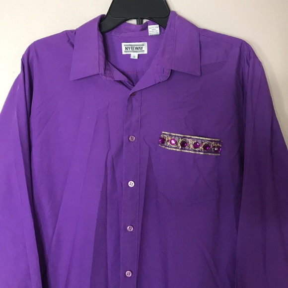 Vintage NY B’WAY purple long sleeve button down red hat society top size large - Picture 2 of 15